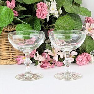 Set of 2 Vintage Libbey Georgian Champagne Coupes Clear Glass MCM Tall Sherbet